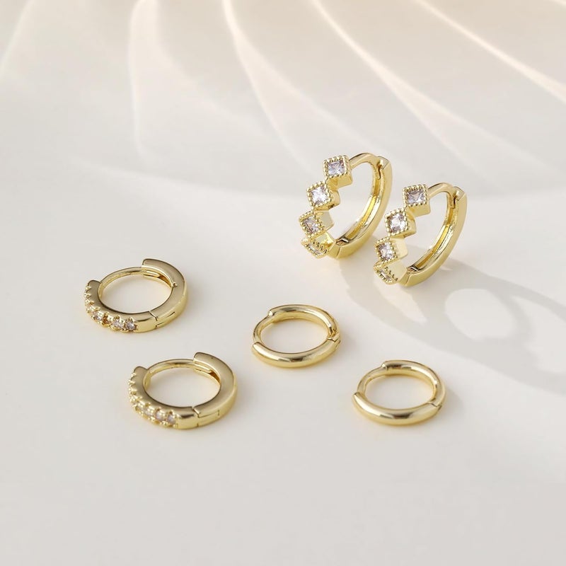 Rotnso Gold Hoop Earrings Set for Women Trendy, 14K Gold Plated Chunky Hypoallergenic Small Diamond Cartilage Hoops Cute Cubic Zirconia Dangle Stud Earrings Jewelry Gifts - Image 4